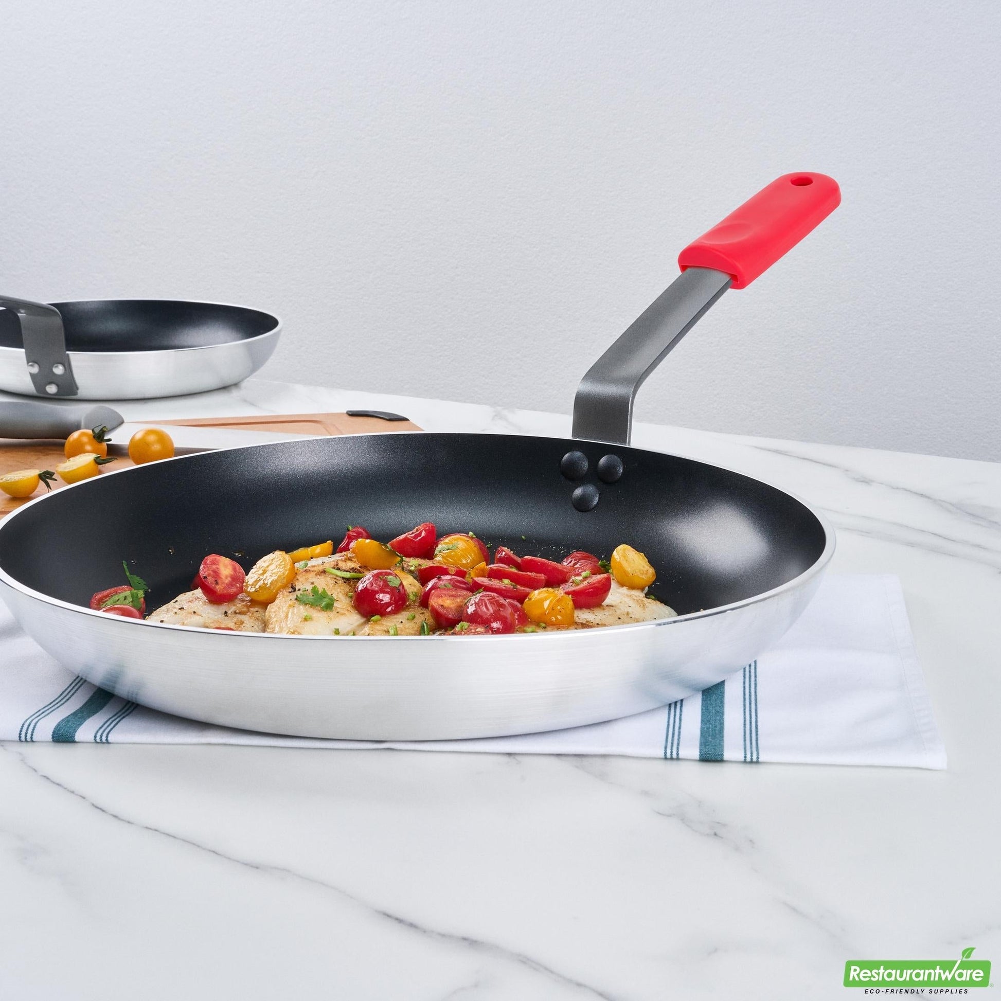 Wholesale Restaurantware Bundle: 1 Aluminum 16 Induction Ready Fry Pan and 1 Red Sleeve- Bulk