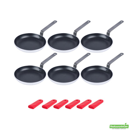 Wholesale Restaurantware Bundle: 6 Aluminum 9 Induction Ready Fry Pans and 6 Red Sleeves- Bulk