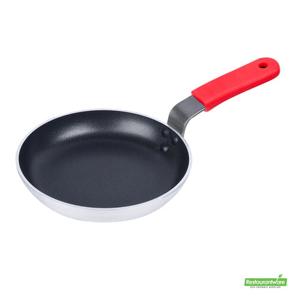 Wholesale Restaurantware Bundle: 6 Aluminum 8" Induction Ready Fry Pans and 6 Red Sleeves- Bulk