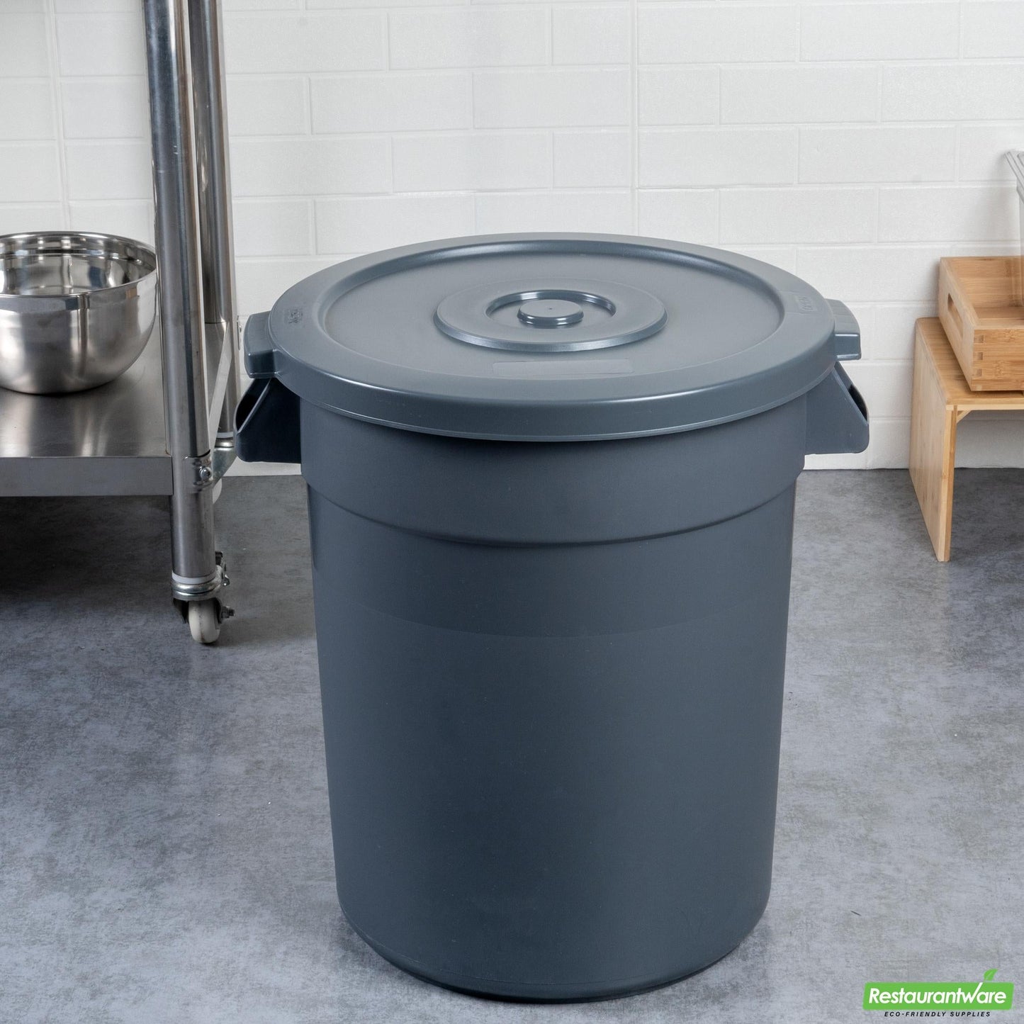Wholesale Restaurantware Bundle: Gray 20 Gal Plastic Trash Can and Lid- Bulk