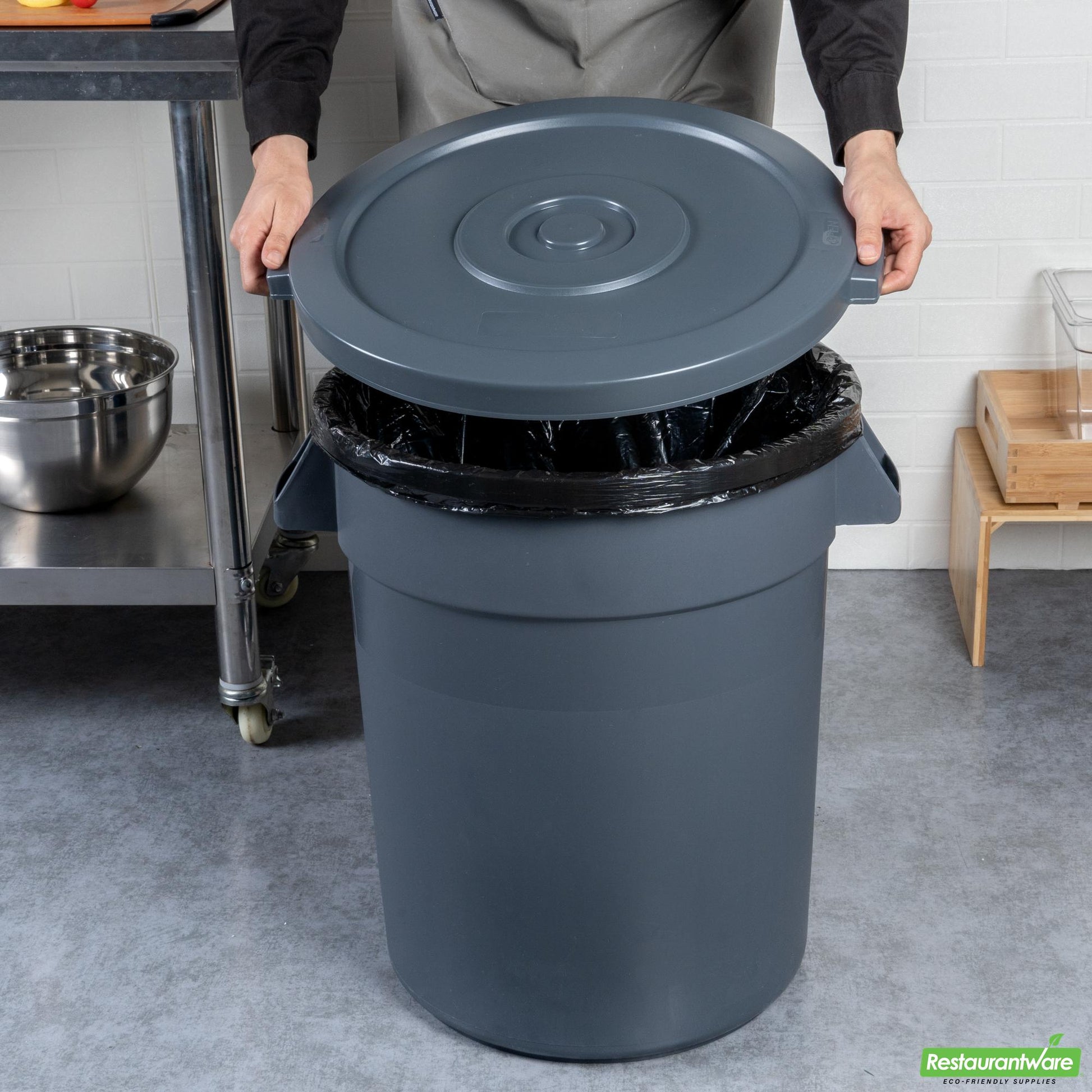 Wholesale Restaurantware Bundle: Gray 20 Gal Plastic Trash Can and Lid- Bulk