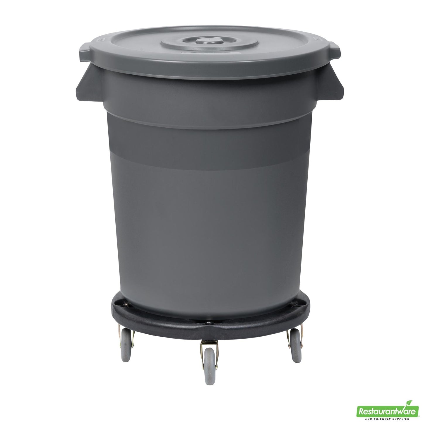Wholesale Restaurantware Bundle: Gray 20 Gal Plastic Trash Can and Lid and Dolly- Bulk