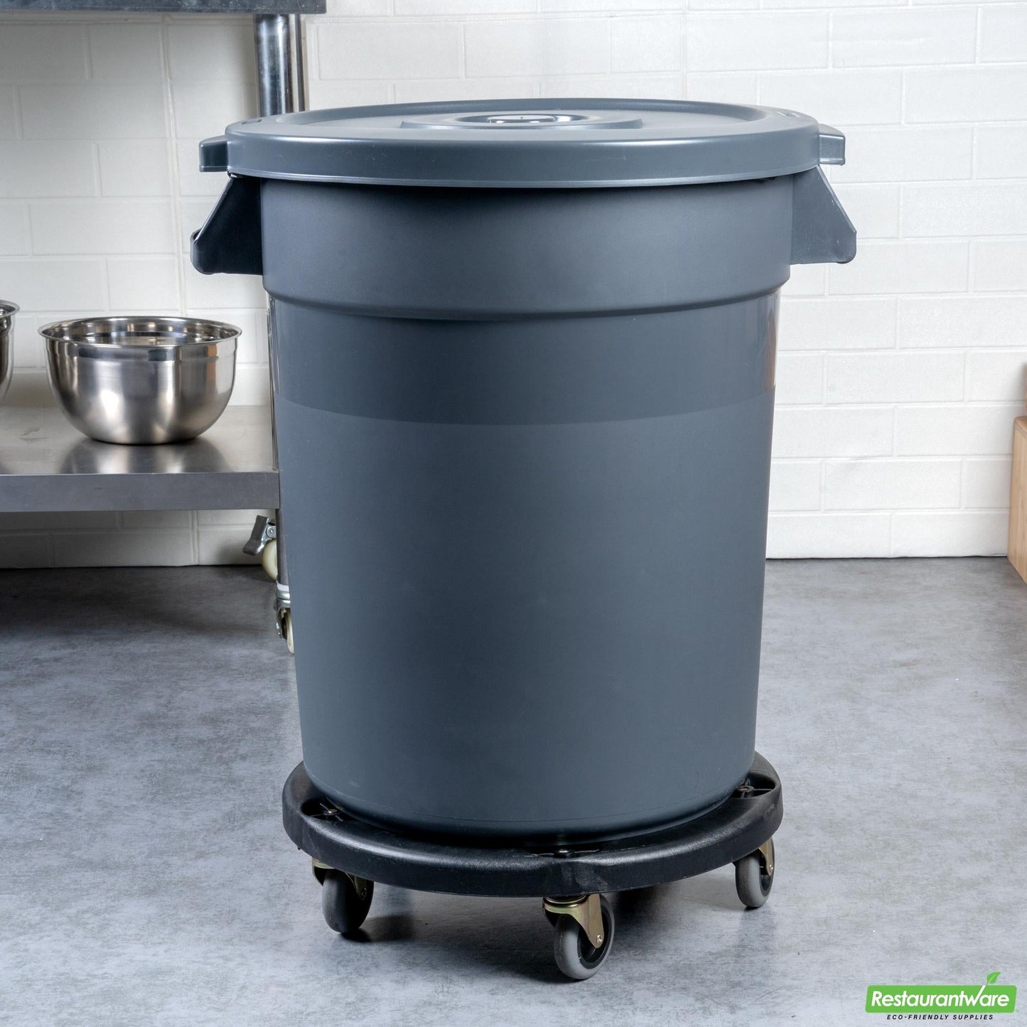 Wholesale Restaurantware Bundle: Gray 20 Gal Plastic Trash Can and Lid and Dolly- Bulk