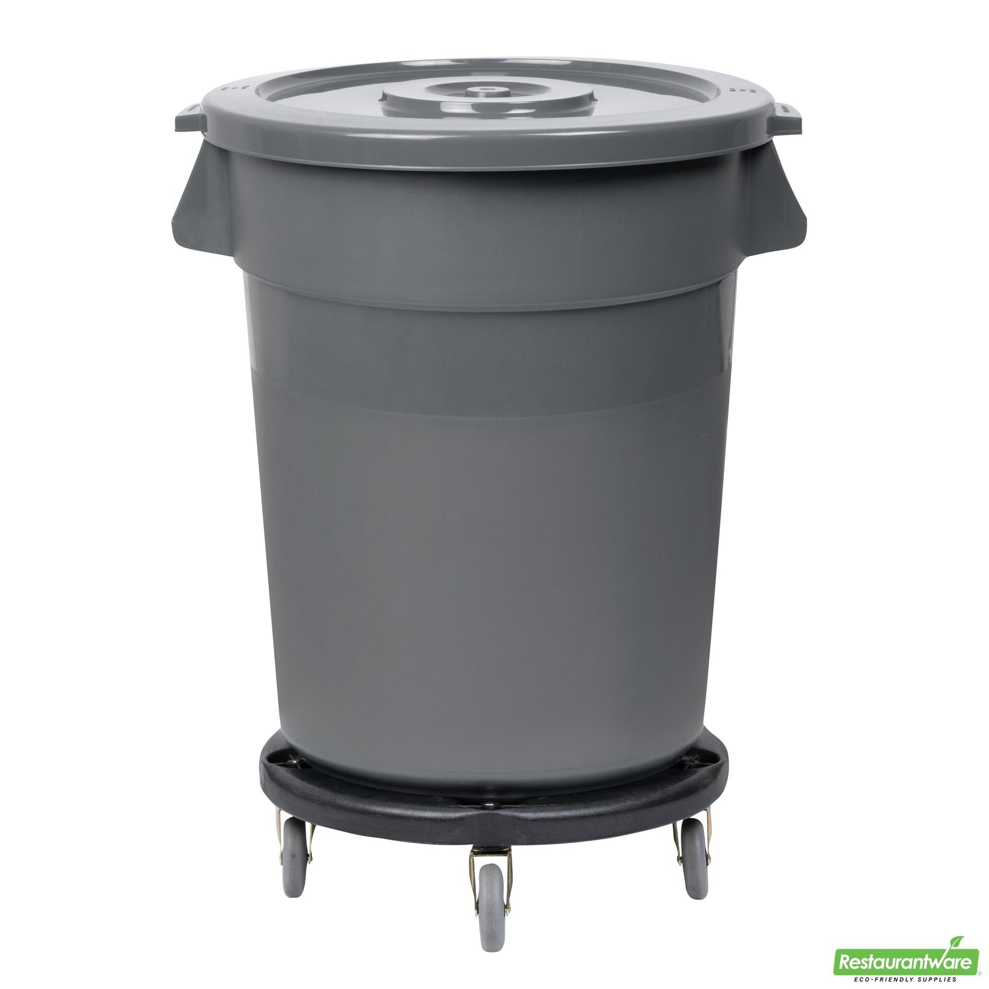 Wholesale Restaurantware Bundle: Gray 32 Gal Plastic Trash Can and Lid and Dolly- Bulk