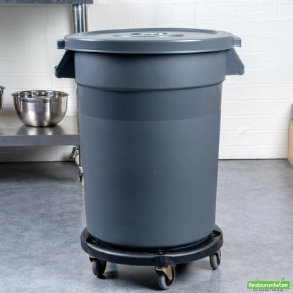 Wholesale Restaurantware Bundle: Gray 32 Gal Plastic Trash Can and Lid and Dolly- Bulk