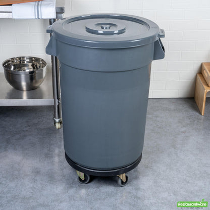 Wholesale Restaurantware Bundle: Gray 32 Gal Plastic Trash Can and Lid and Dolly- Bulk
