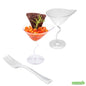 Wholesale Restaurantware Bundle: 100 3 Oz Clear Plastic Dekko Martini Glass and 100 Mini Forks- Bulk