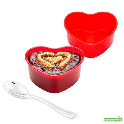 Wholesale Restaurantware Bundle: 100 5 Oz Red Mini Heart Cups and 100 Silver 4 Spoons- Bulk