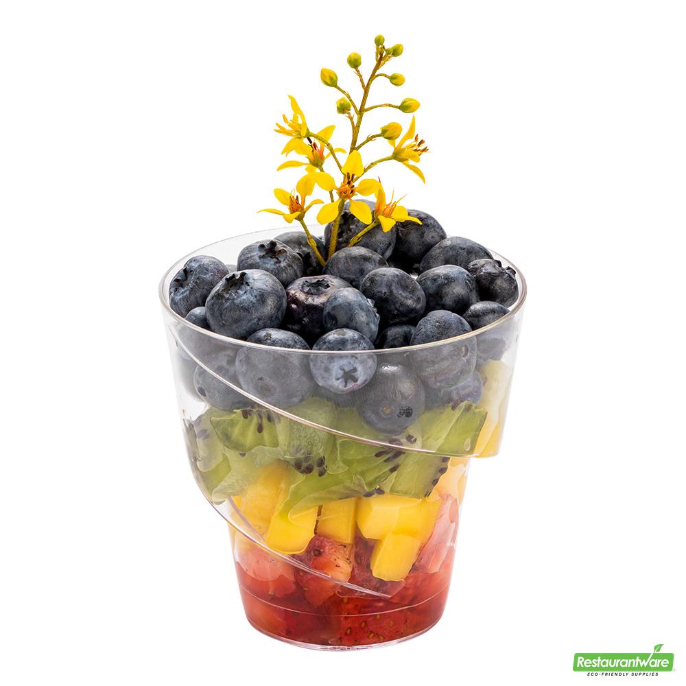 Wholesale Restaurantware Bundle: 100 5 Oz Round Clear Mini Flourish Cups and 100 Silver 4 Spoons- Bulk