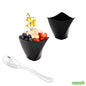 Wholesale Restaurantware Bundle: 100 4 Oz Black Mini Muttenberg Cups and 100 Silver 4 Spoons- Bulk