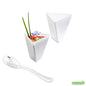 Wholesale Restaurantware Bundle: 100 4 Oz Triangle White Torcente Dessert Cups and 100 Silver 4 Spoons- Bulk
