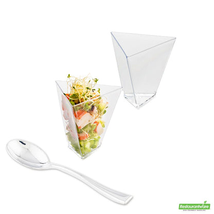 Wholesale Restaurantware Bundle: 100 4 Oz Clear Torcente Dessert Cups and 100 Silver 4 Spoons- Bulk