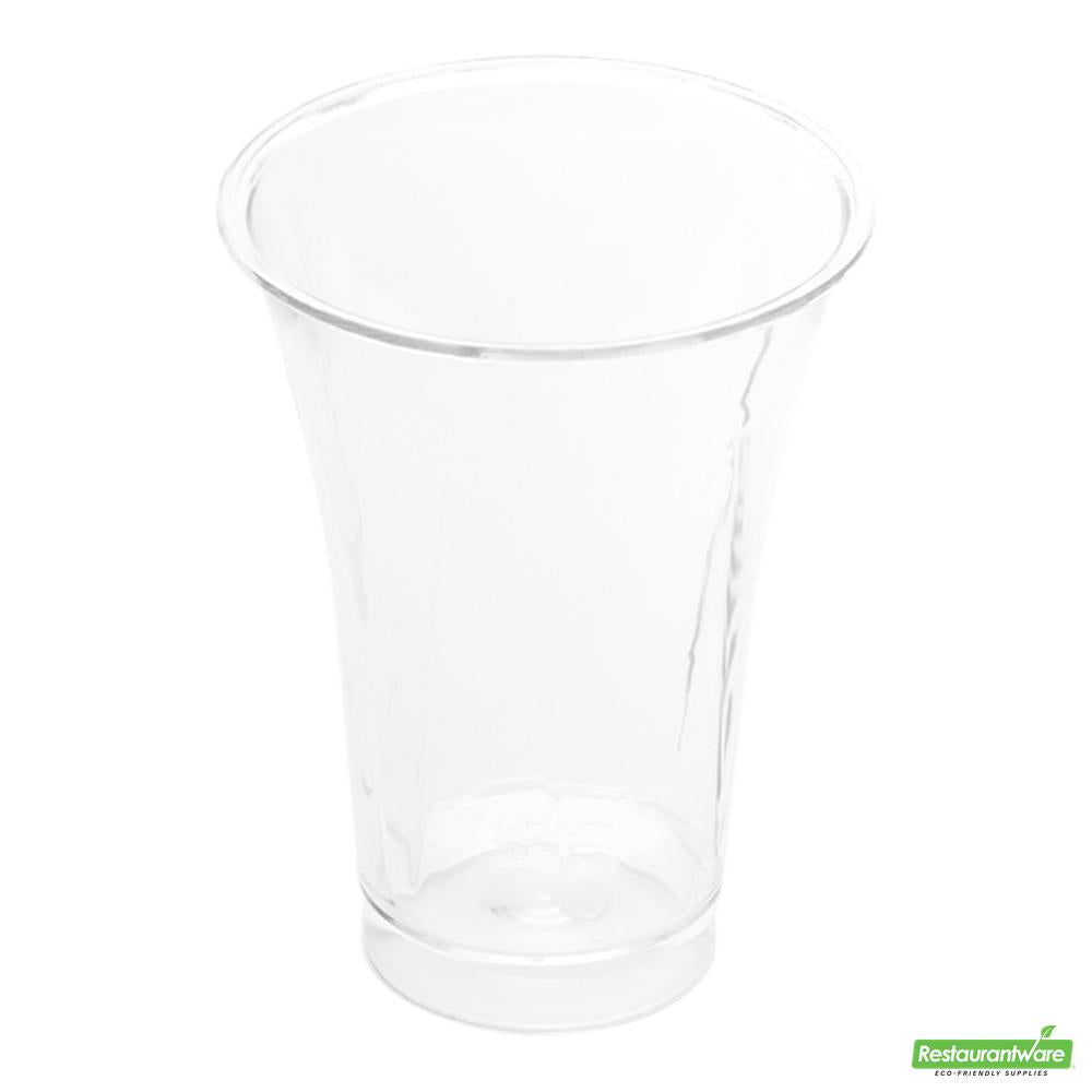 Wholesale Restaurantware Bundle: 100 2 Oz Round Clear Plastic Trumpet Cups and 100 Plastic 4 Spoons- Bulk
