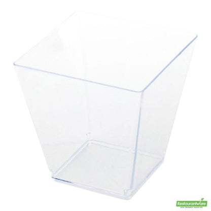 Wholesale Restaurantware Bundle: 100 8 Oz Square Clear Large Kova Cups and 100 Silver 4 Spoons- Bulk