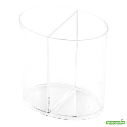 Wholesale Restaurantware Bundle: 100 4 Oz Oval Clear Plastic Duet Cups and 100 Plastic 4 Spoons- Bulk
