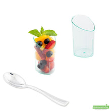 Wholesale Restaurantware Bundle: 100 3 Oz Seagreen Plastic Shot Glass and 100 Plastic 4 Spoons- Bulk