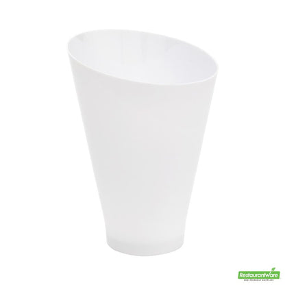 Wholesale Restaurantware Bundle: 100 7 Oz Round White Incline Glass and 100 Silver 4 Spoons- Bulk