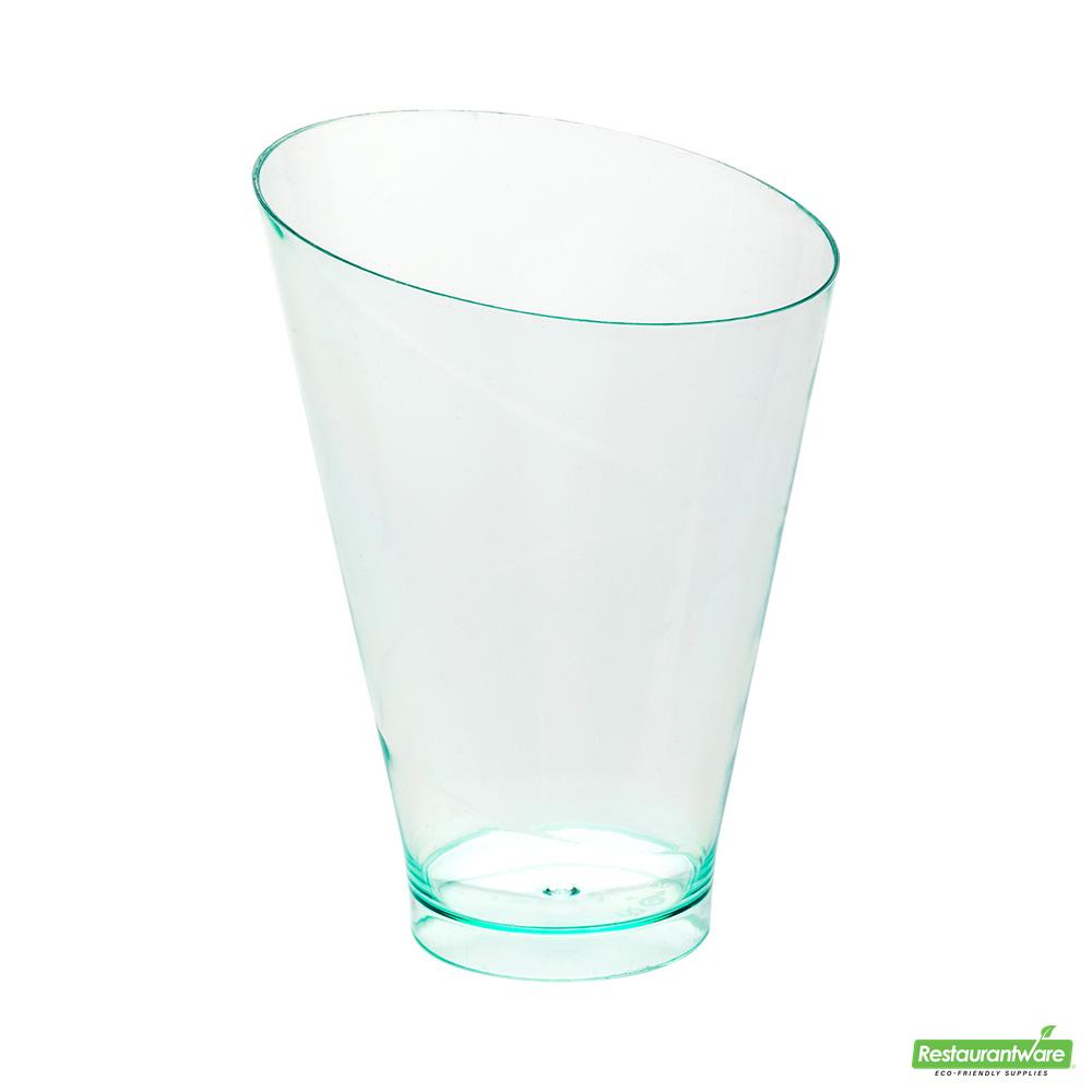 Wholesale Restaurantware Bundle: 100 7 Oz Round Seagreen Incline Glass and 100 Silver 4 Spoons- Bulk