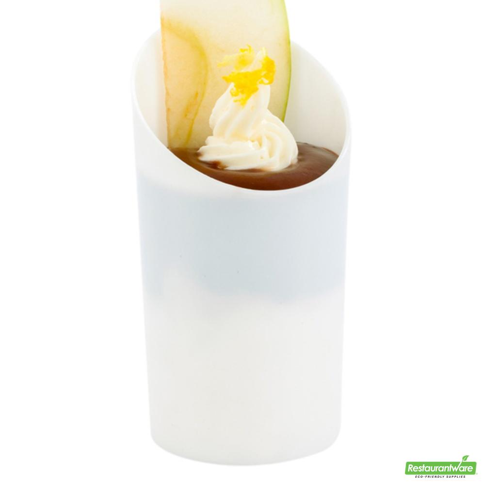 Wholesale Restaurantware Bundle: 100 3 Oz White Incline Shot Glasses and 100 Silver 4 Mini Spoons- Bulk