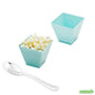 Wholesale Restaurantware Bundle: 100 2 Oz Baby Blue Plastic Kova Cups and 100 Silver 4 Mini Spoons- Bulk