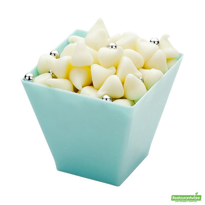 Wholesale Restaurantware Bundle: 100 2 Oz Baby Blue Plastic Kova Cups and 100 Silver 4 Mini Spoons- Bulk