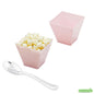 Wholesale Restaurantware Bundle: 100 2 Oz Powder Pink Plastic Kova Cups and 100 Silver 4 Mini Spoons- Bulk