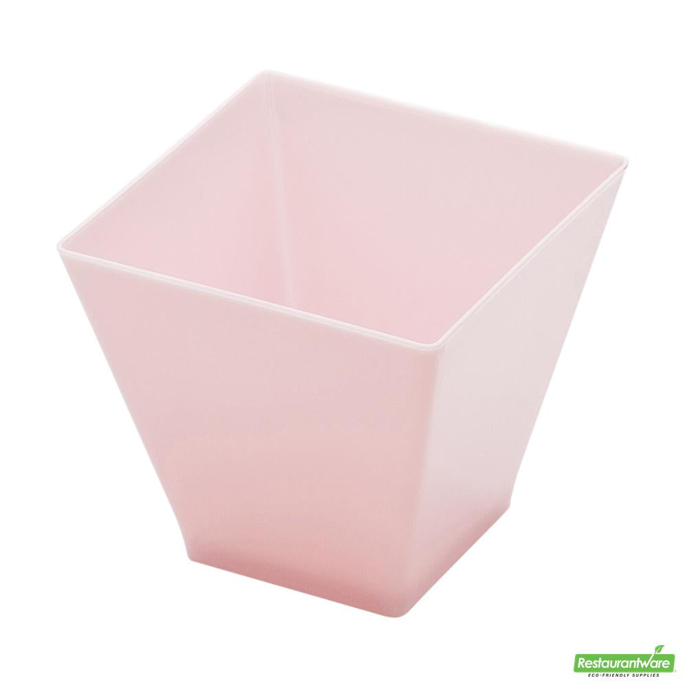 Wholesale Restaurantware Bundle: 100 2 Oz Powder Pink Plastic Kova Cups and 100 Silver 4 Mini Spoons- Bulk