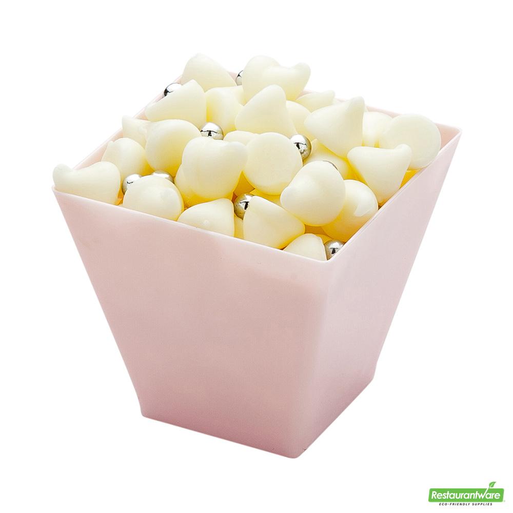 Wholesale Restaurantware Bundle: 100 2 Oz Powder Pink Plastic Kova Cups and 100 Silver 4 Mini Spoons- Bulk