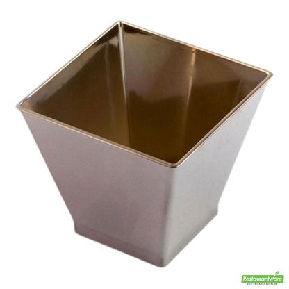 Wholesale Restaurantware Bundle: 100 2 Oz Silver Plastic Mini Kova Cups and 100 Silver 4 Mini Spoons- Bulk