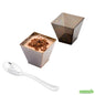 Wholesale Restaurantware Bundle: 100 2 Oz Smoked Gray Plastic Kova Cups and 100 Silver 4 Mini Spoons- Bulk