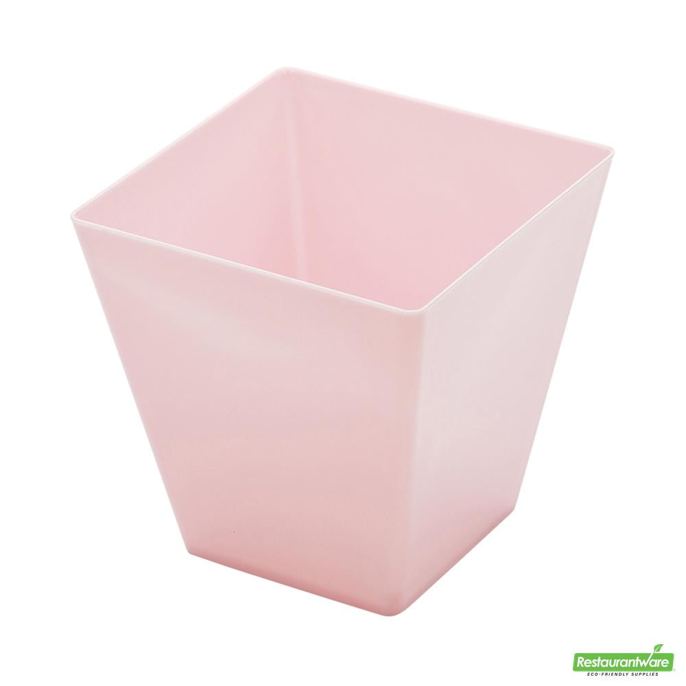 Wholesale Restaurantware Bundle: 100 8 Oz Square Powder Pink Large Kova Cups and 100 Silver 4 Spoons- Bulk