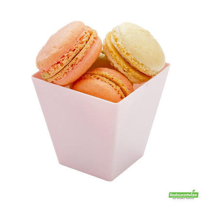 Wholesale Restaurantware Bundle: 100 8 Oz Square Powder Pink Large Kova Cups and 100 Silver 4 Spoons- Bulk
