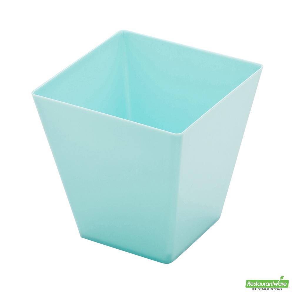Wholesale Restaurantware Bundle: 100 8 Oz Square Baby Blue Large Kova Cups and 100 Silver 4 Spoons- Bulk