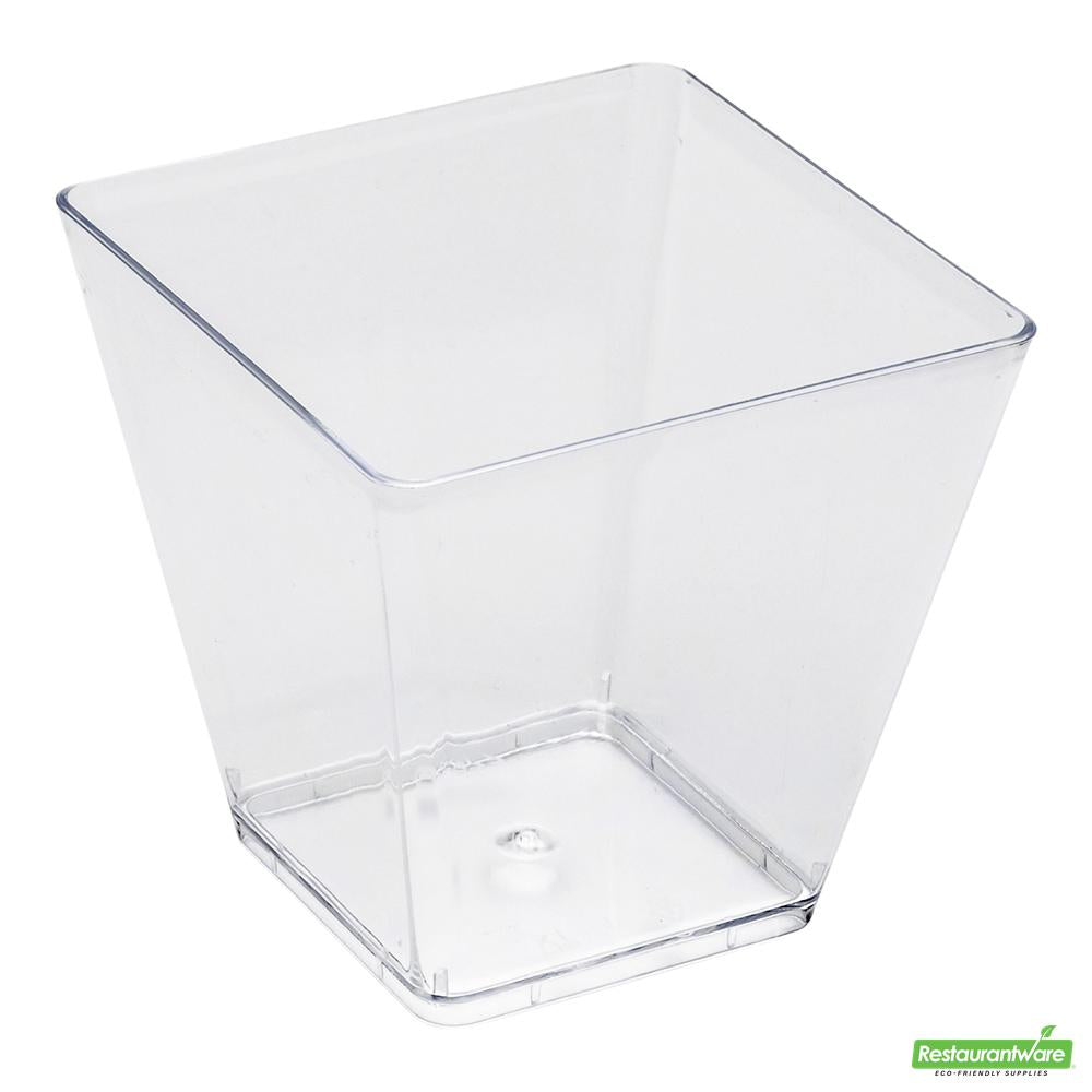 Wholesale Restaurantware Bundle: 100 5 Oz Square Clear Medium Kova Cups and 100 Silver 4 Spoons- Bulk