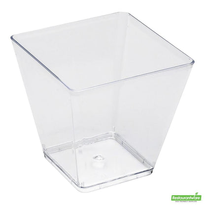Wholesale Restaurantware Bundle: 100 5 Oz Square Clear Medium Kova Cups and 100 Silver 4 Spoons- Bulk