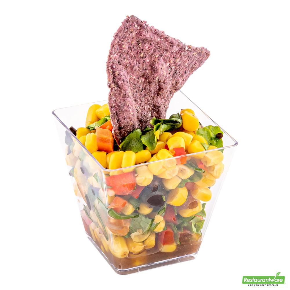 Wholesale Restaurantware Bundle: 100 5 Oz Square Clear Plastic Medium Kova Cups and 100 Mini Forks- Bulk