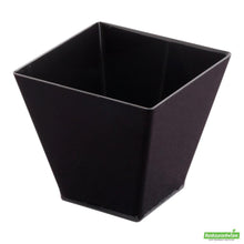 Wholesale Restaurantware 100 2 Oz Square Black Plastic Mini Kova Cups and 100 Silver Plastic 4 Mini Forks- Bulk