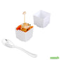 Wholesale Restaurantware 100 3 Oz Square White Plastic Quadrato Cups and 100 Silver Plastic 4" Mini Spoons- Bulk