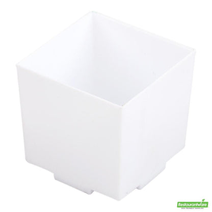 Wholesale Restaurantware 100 3 Oz Square White Plastic Quadrato Cups and 100 Silver Plastic 4" Mini Spoons- Bulk