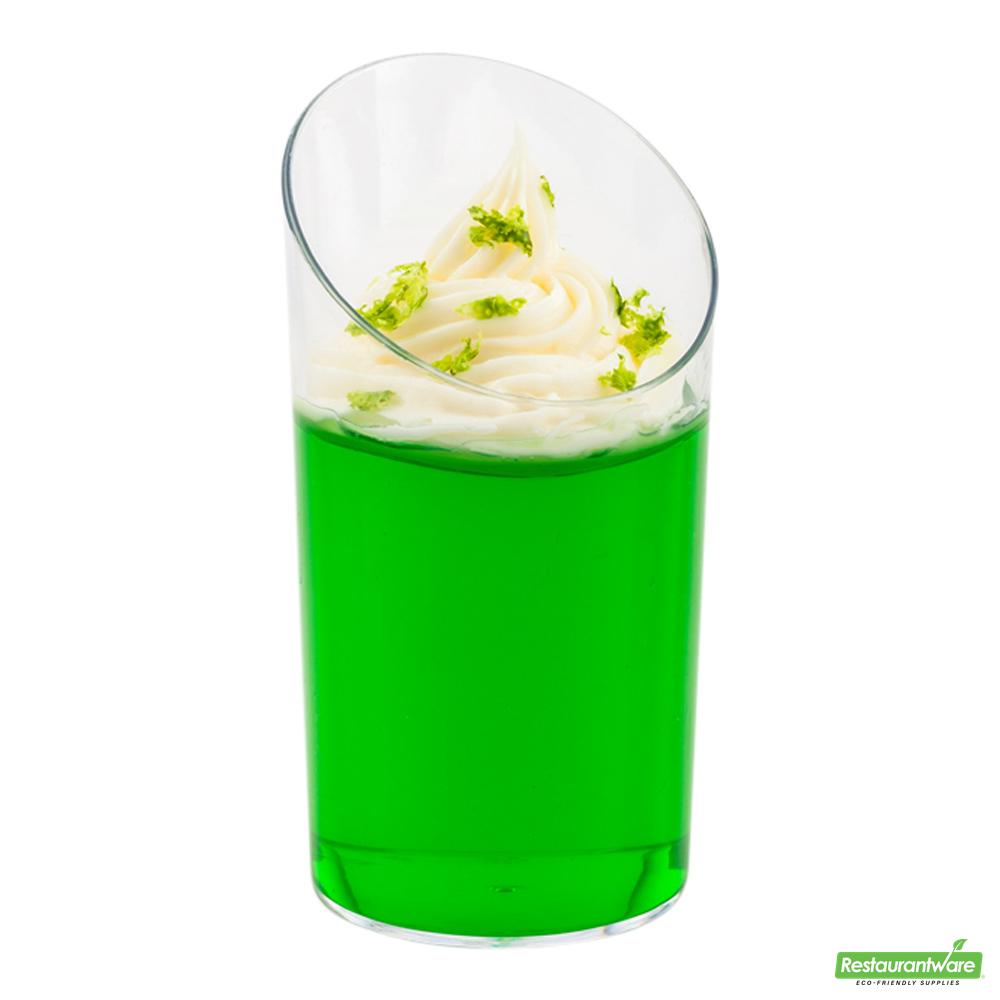 Wholesale Restaurantware Bundle: 100 3 Oz Round Clear Plastic Incline Shot Glass with 100 Silver Plastic 4" Mini Spoons- Bulk