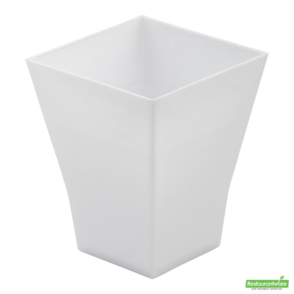 Wholesale Restaurantware Bundle: 100 2 Oz Square White Plastic Bonito Cups with 100 Silver Plastic 4 Mini Spoons- Bulk