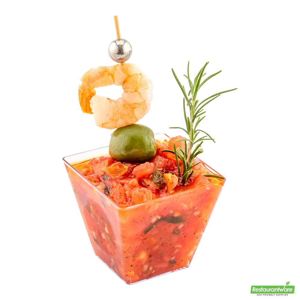 Wholesale Restaurantware 100 4 Oz Square Clear Plastic Small Kova Cups and 100 Silver Plastic 4 Mini Spoons- Bulk