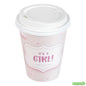 Wholesale Restaurantware Restpresso 12 Oz It's a Girl Paper Single Wall Coffee Cup - with White Lid - 3 1/2 X 3 1/2 X 4 3/4 - 400 Count Box- Bulk