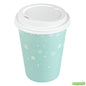 Wholesale Restaurantware Restpresso 12 Oz Blue Christmas Snowflakes Paper Single Wall Coffee Cup - with White Lid - 3 1/2" X 3 1/2" X 4 3/4" - 20 Count Box- Bulk
