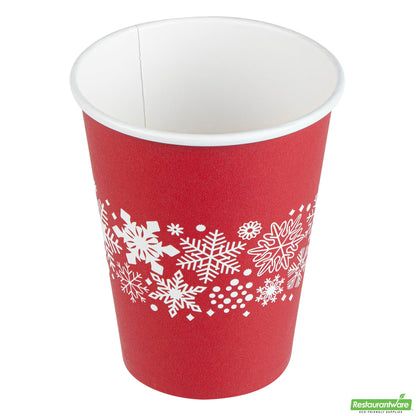 Wholesale Restaurantware Cup Cff Ppr 12oz Rd Xms Snwflk- Bulk