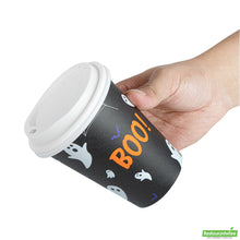 Wholesale Restaurantware Restpresso 12 Oz Halloween Paper Single Wall Coffee Cup - with White Lid - 3 1/2" X 3 1/2" X 4 3/4" - 400 Count Box- Bulk