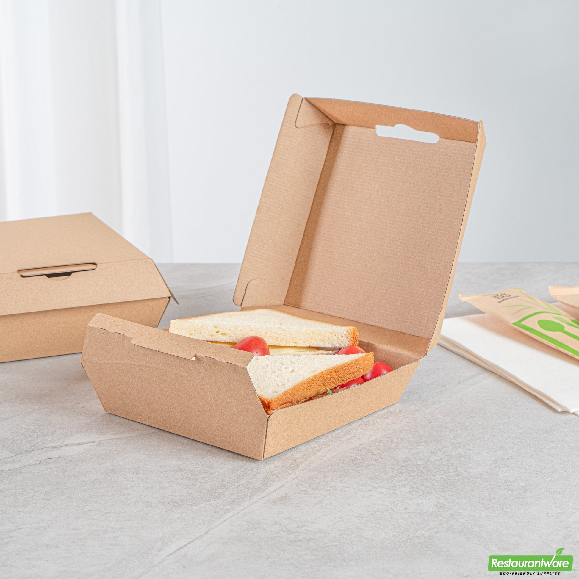 Wholesale Restaurantware Bio Tek Square Kraft Paper Corrugated Clamshell Container - 5 1/2" X 5 1/2" X 2 3/4" - 100 Count Box- Bulk