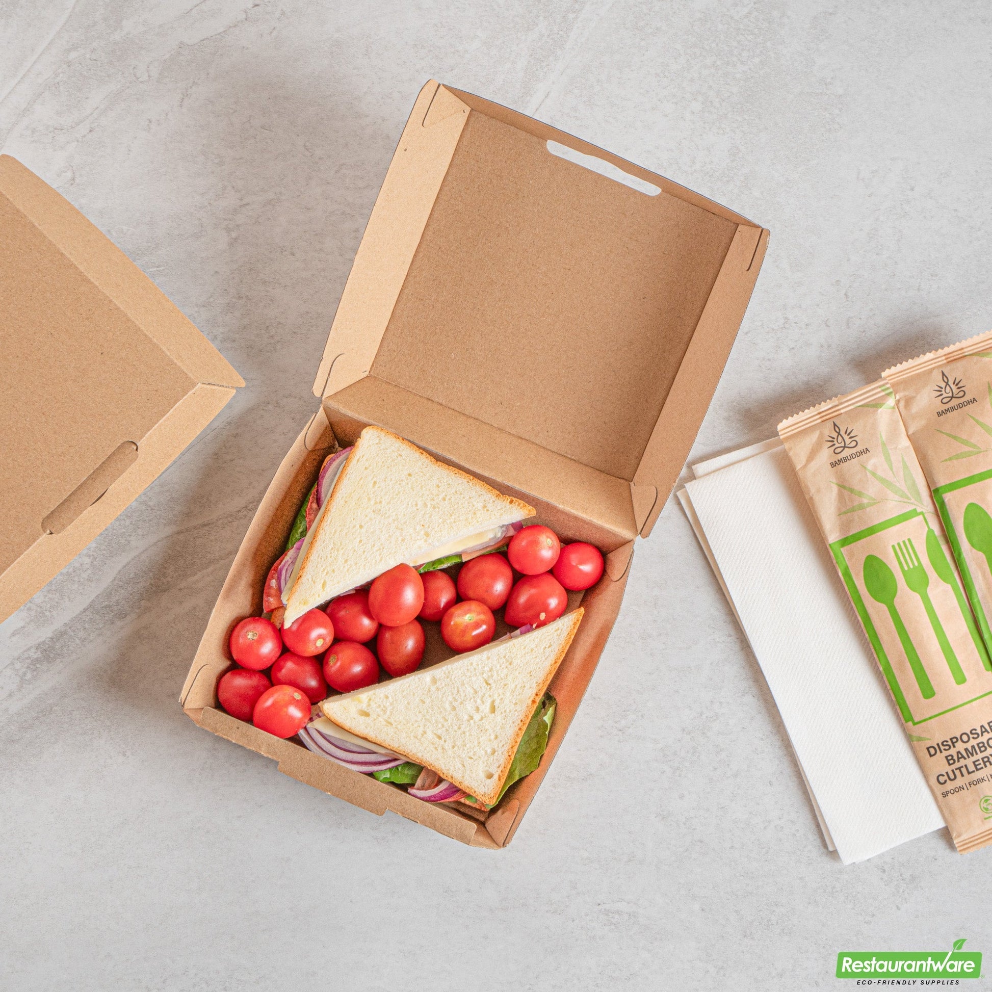 Wholesale Restaurantware Bio Tek Square Kraft Paper Corrugated Clamshell Container - 5 1/2" X 5 1/2" X 2 3/4" - 100 Count Box- Bulk