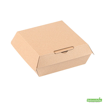 Wholesale Restaurantware Bio Tek Square Kraft Paper Corrugated Clamshell Container - 5 1/2" X 5 1/2" X 2 3/4" - 100 Count Box- Bulk