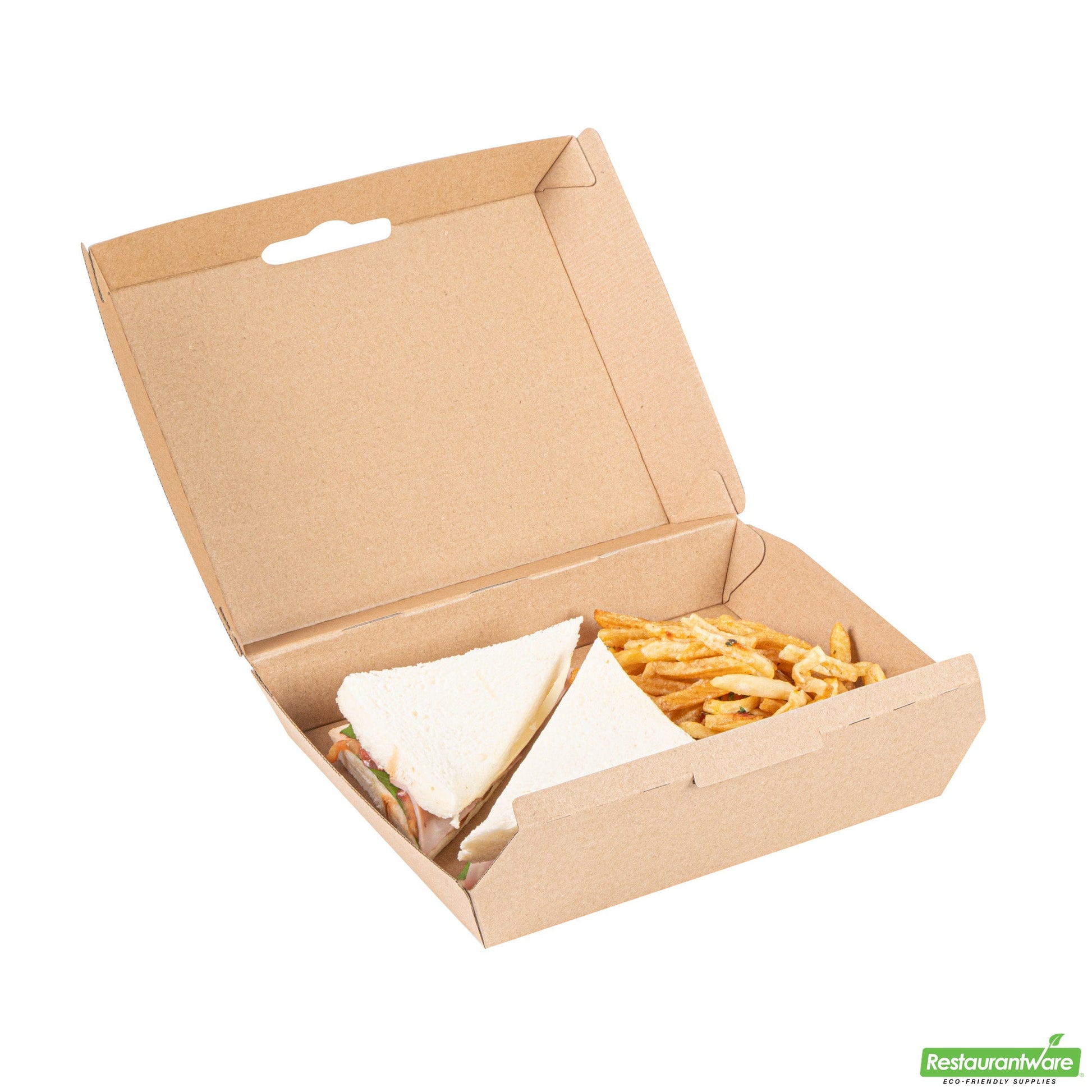 Wholesale Restaurantware Bio Tek Rectangle Kraft Paper Corrugated Clamshell Container - 7 3/4" X 6" X 2 3/4" - 100 Count Box- Bulk